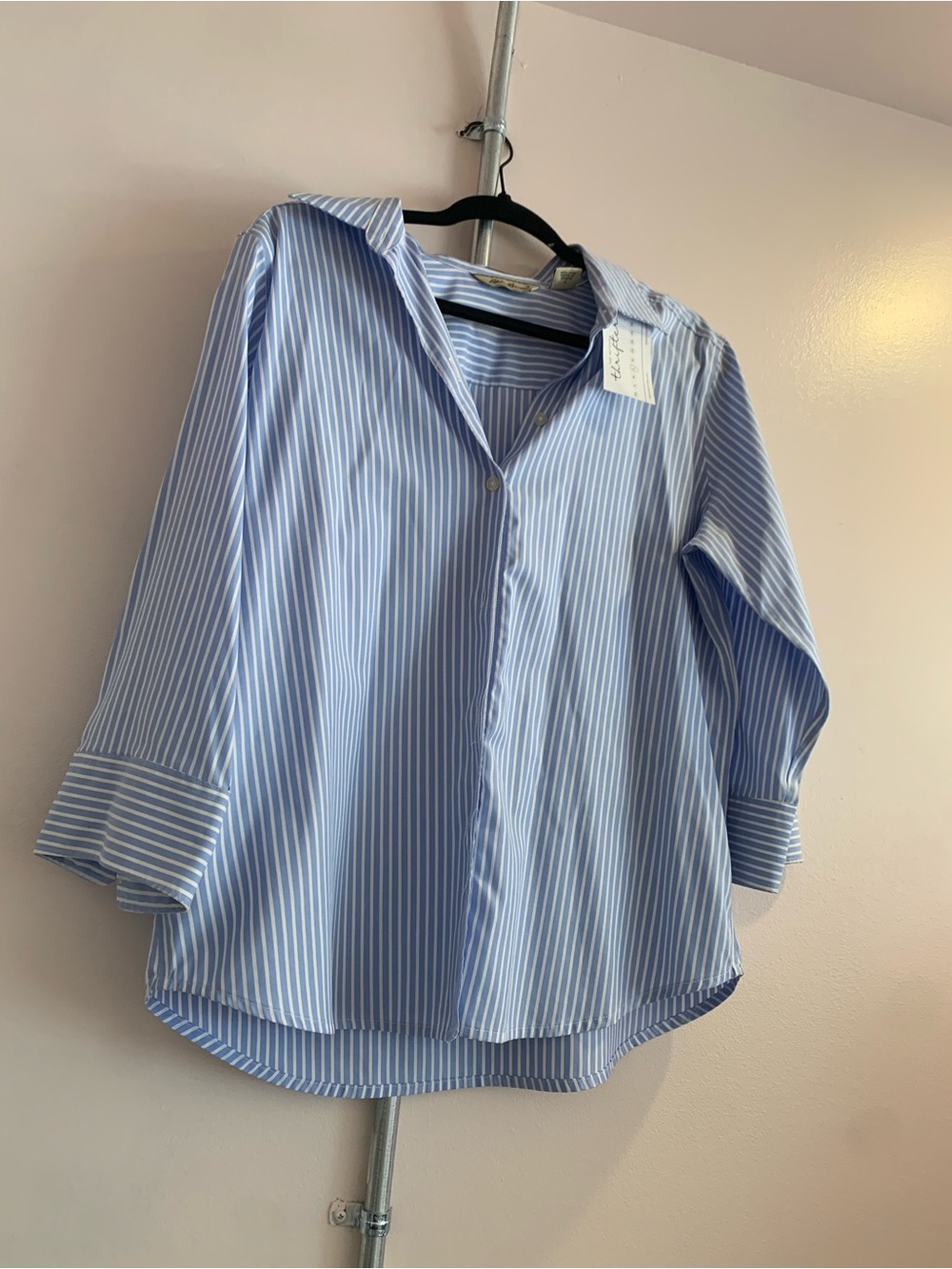 Eddie Bauer Blue and White Striped Button-Down Shirt